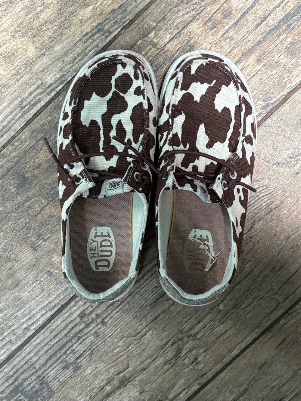 Hey Dude Kids Cow-Print Brown and White Canvas Sneakers